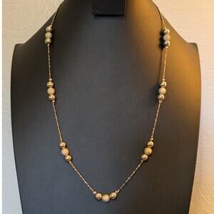 Vintage Etienne Aigner Textured & Polished Three Bead Station Chain Necklace